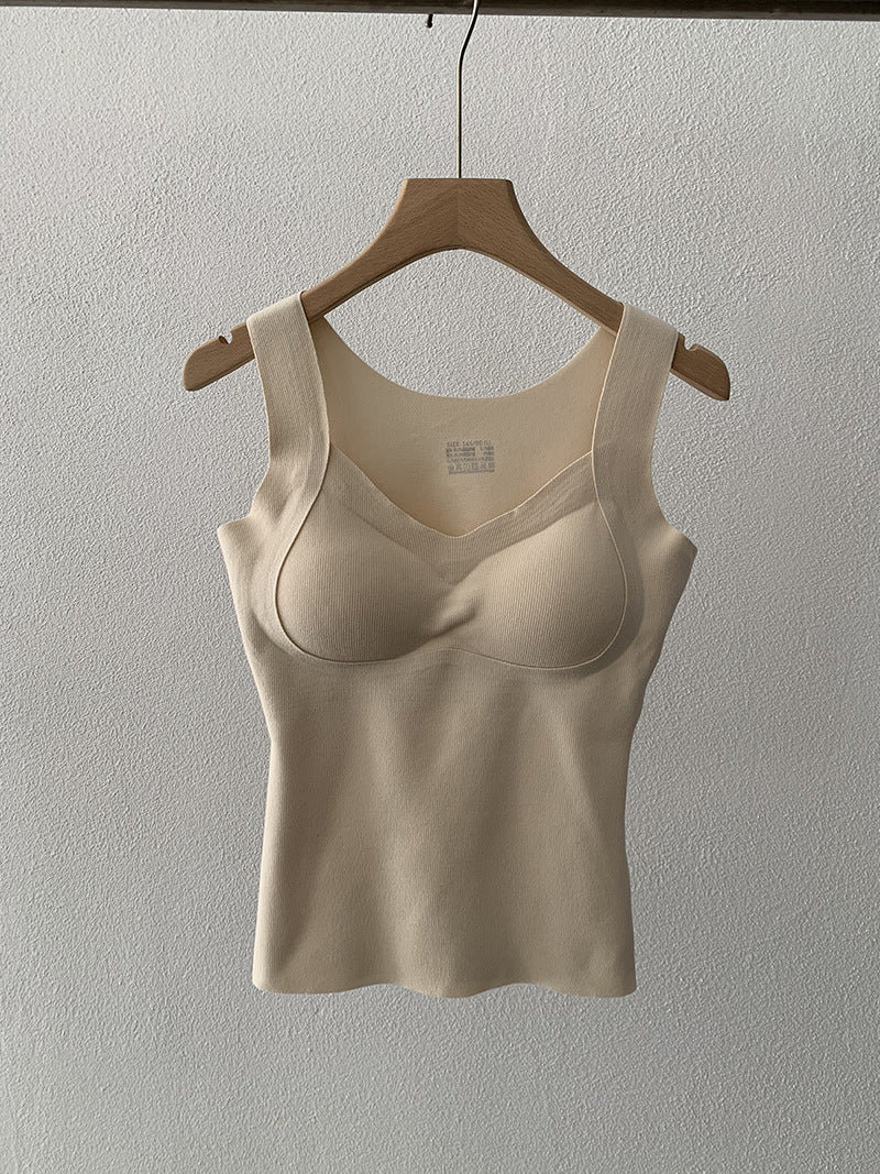 Warm Vest Winter New Seamless Heating with Padded Fixed Cup Uplift Backless Bra