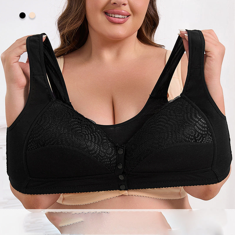 European and American sizes A-G cup oversized bra without steel ring vest style creative lace front button bra
