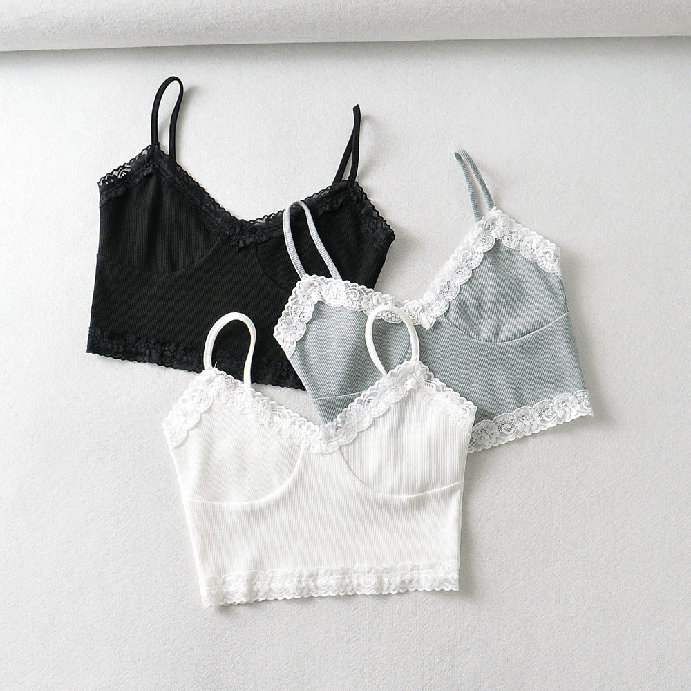 Ins Fashion Sweet Style Lace Camisole Female New Retro Pure Desire Spicy Girl Short Tank Top