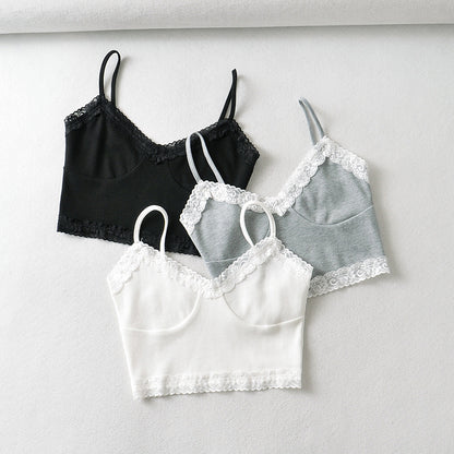 Ins Fashion Sweet Style Lace Camisole Female New Retro Pure Desire Spicy Girl Short Tank Top