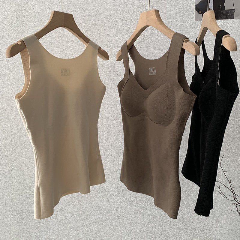 Warm Vest Winter New Seamless Heating with Padded Fixed Cup Uplift Backless Bra