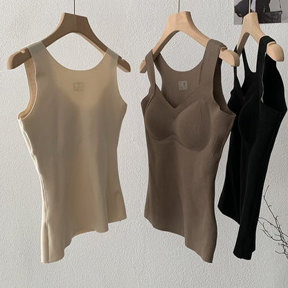 Warm Vest Winter New Seamless Heating with Padded Fixed Cup Uplift Backless Bra