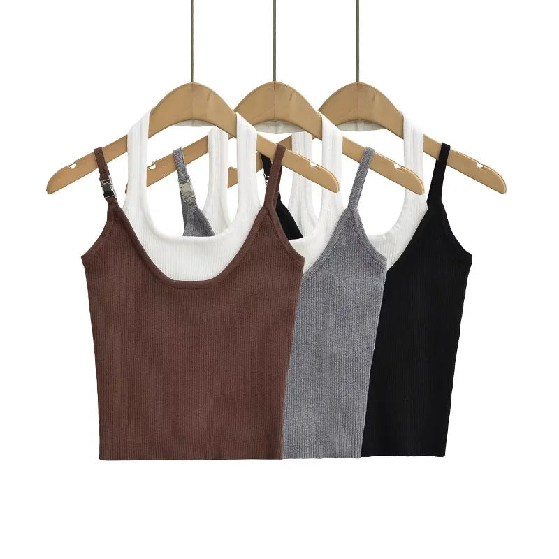 Fake two color blocked hanging neck sleeveless tops