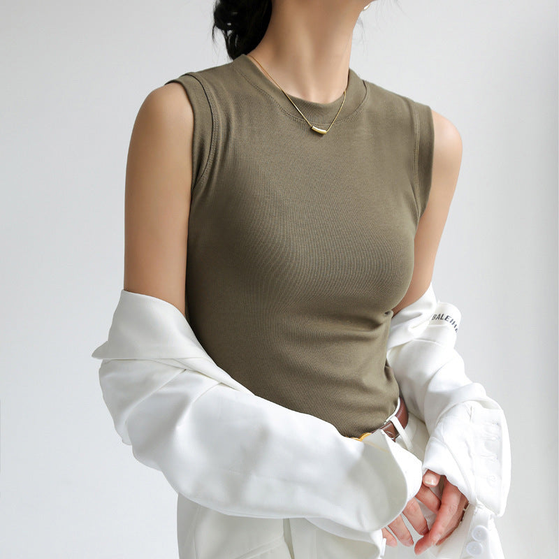 Cotton Small Round Neck Basic Versatile Camisole Women's Summer Inner Wear Sleeveless Can Be Worn Outside Conceal Underboob Top