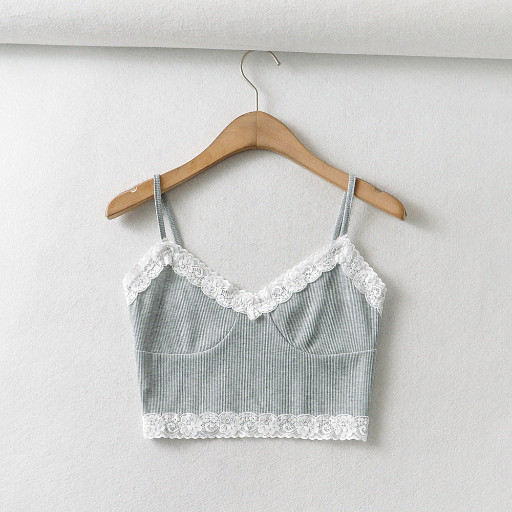 Ins Fashion Sweet Style Lace Camisole Female New Retro Pure Desire Spicy Girl Short Tank Top