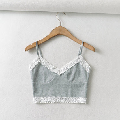 Ins Fashion Sweet Style Lace Camisole Female New Retro Pure Desire Spicy Girl Short Tank Top