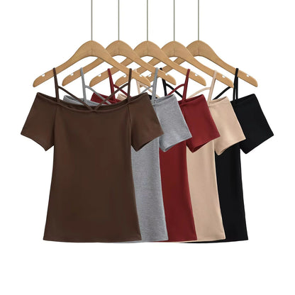 One shoulder short sleeved camisole T-shirt