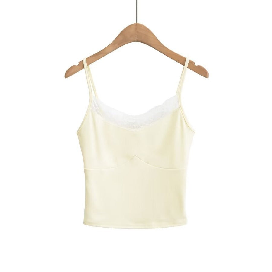 Lace edge splicing slim fit short camisole tank top