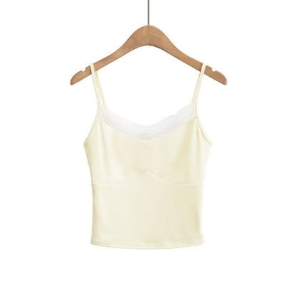 Lace edge splicing slim fit short camisole tank top