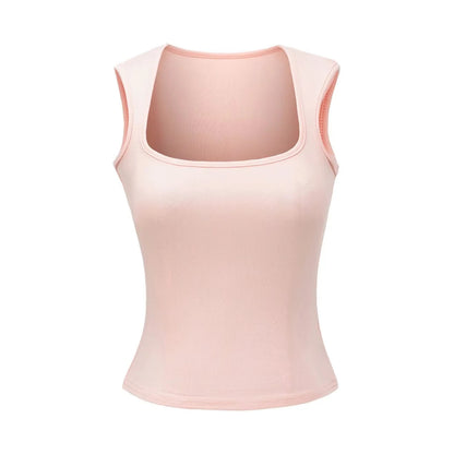 Wide shoulder vest women's summer square neck slim fit sleeveless camisole short top