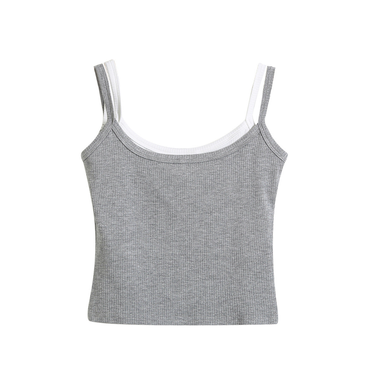 Shoulder strap color blocked fake two-piece camisole vest
