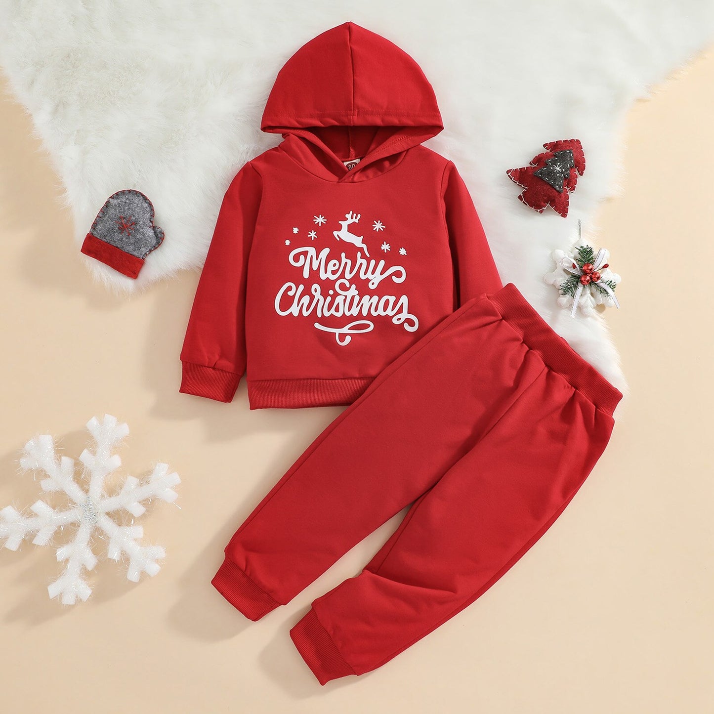 Christmas Hooded Sweater Set Baby Hooded Tops Pants Suit Long Sleeve Shirt Cartoon Santa / Elk Letters Sports Trousers For Kids