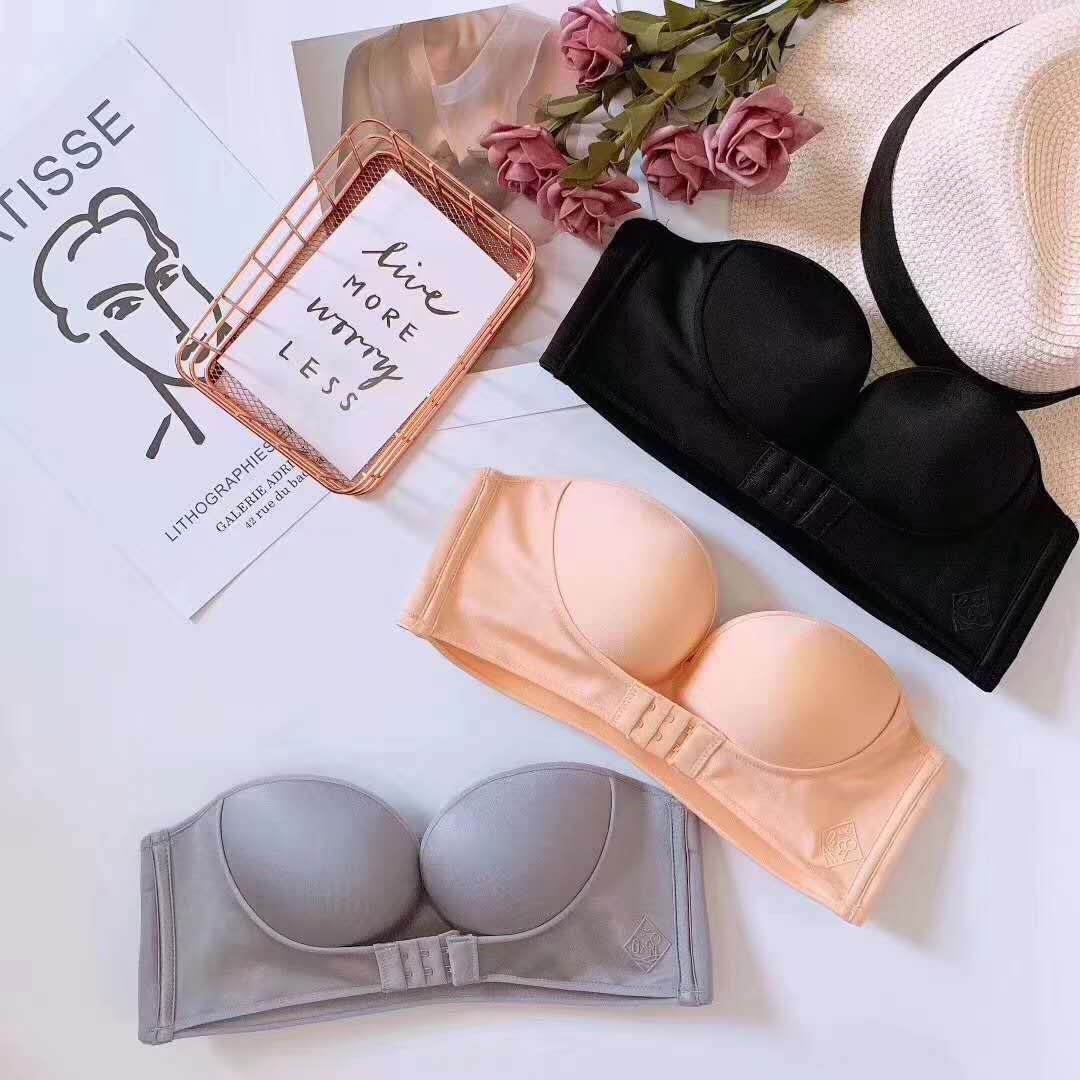 Oxygen Girl No Steel Ring Gathered Bra Strapless Invisible Sexy Fashion Underwear Female Small Chest Thickening