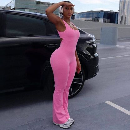 Solid color camisole backless hip lifting sports jumpsuit