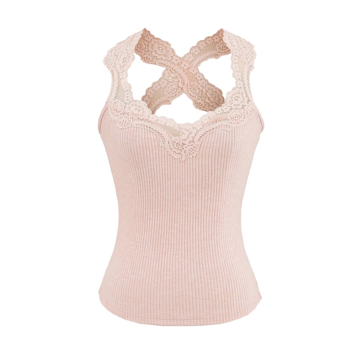 Slim lace cross stitch knitted camisole vest