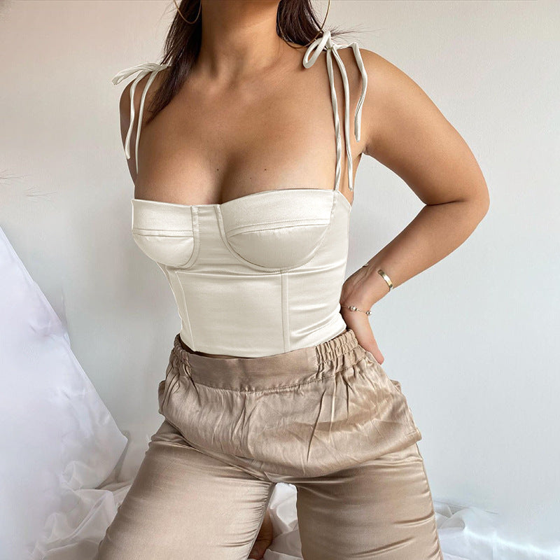 Lace-Up Top European And American Summer New Sexy Square Neck Camisole Vest Women