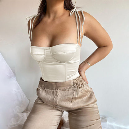 Lace-Up Top European And American Summer New Sexy Square Neck Camisole Vest Women