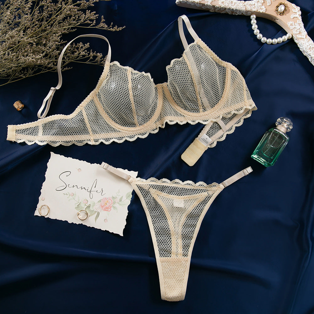 Sexy Lace Mesh Ultra-Thin Summer  Arrival Underwear Comfortable Supportive Padded Bra Set