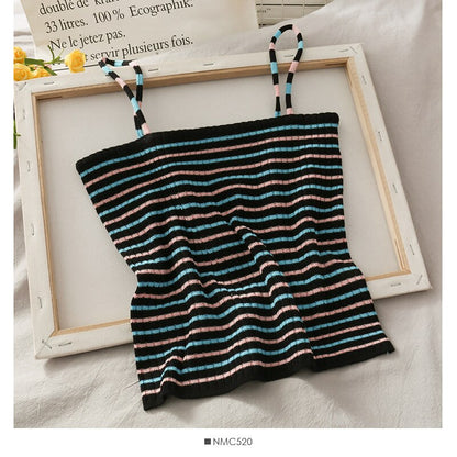 Knitted Rib Crop cropped Top Knitting Striped cropped Women Spaghetti Strap Slim Fit Cropped Tops Female Going Out Top