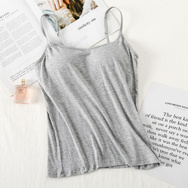 Modal One-Piece Camisole With Chest Pad Female Bottoming Shirt Bra-Free Bra-Top Round Neck Cloth Models