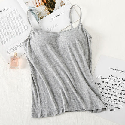 Modal One-Piece Camisole With Chest Pad Female Bottoming Shirt Bra-Free Bra-Top Round Neck Cloth Models