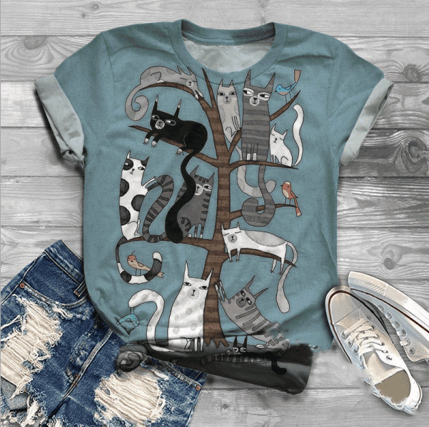 Harajuku T Shirt Plus Size Women Tshirts Short Sleeve 3D Cat Printed O-Neck T-Shirt Tops Women camisetas mujer футболка