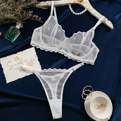 Sexy Lace Mesh Ultra-Thin Summer  Arrival Underwear Comfortable Supportive Padded Bra Set