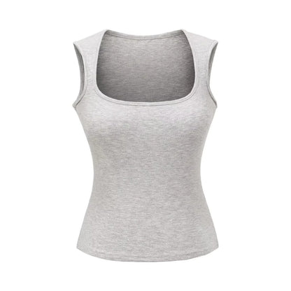Wide shoulder vest women's summer square neck slim fit sleeveless camisole short top