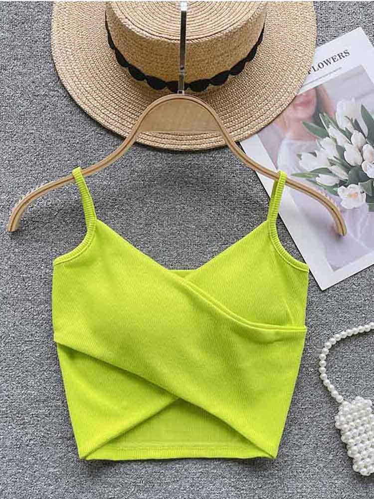 Ribbed Camisole Summer Fitted Strap Inner Wear with Fixed Pads High Elasticity Crossed Back Design