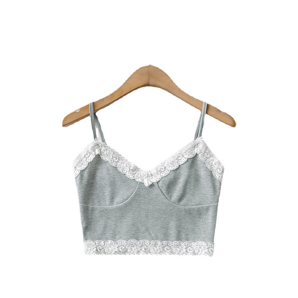 Ins Fashion Sweet Style Lace Camisole Female New Retro Pure Desire Spicy Girl Short Tank Top