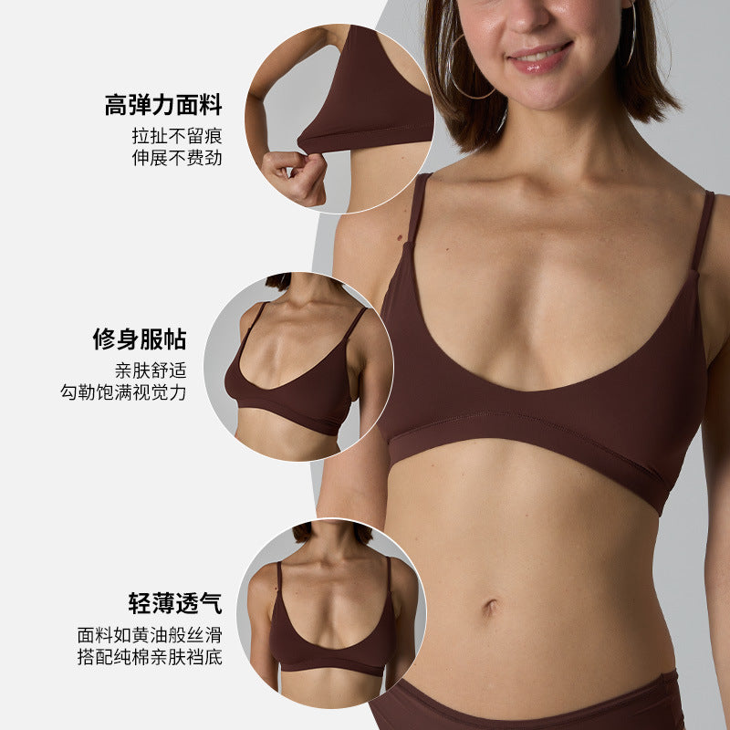 Triangle Bralette Seamless Deep V-Neck Sports Bra with Double Layer and Ultra-Thin Design