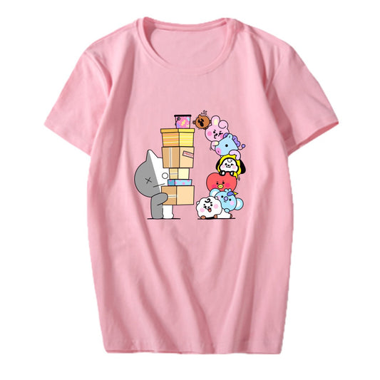 Bulletproof Youth League Anime Cute Version Cartoon Surrounding Aid Clothes With The Same Short-Sleeved T-Shirt Men And Women Tops Summer Clothes