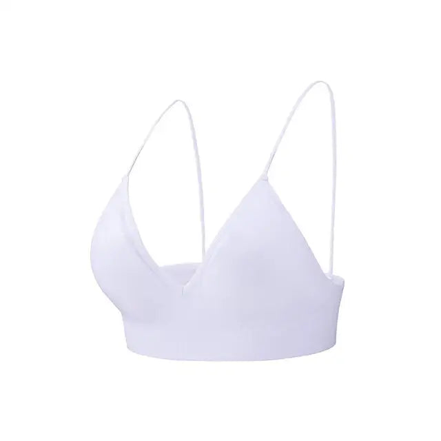 Thin Seamless Push Up Triangle Cup Sports Bra Deep V  Bralettes Women Crop Top Fitness Yoga Top