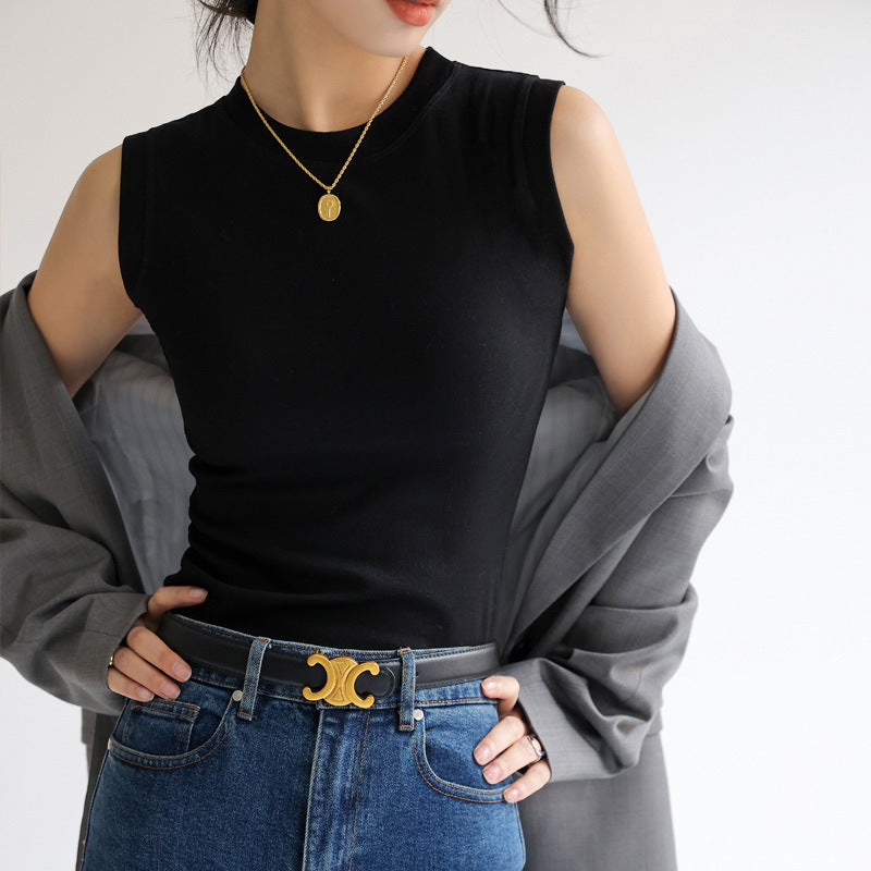 Cotton Small Round Neck Basic Versatile Camisole Women's Summer Inner Wear Sleeveless Can Be Worn Outside Conceal Underboob Top