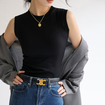 Cotton Small Round Neck Basic Versatile Camisole Women's Summer Inner Wear Sleeveless Can Be Worn Outside Conceal Underboob Top