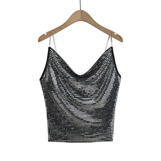 Hot stamping sequin swinging collar small camisole vest