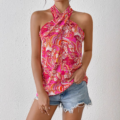 Colorful camisole sleeveless cross neck top