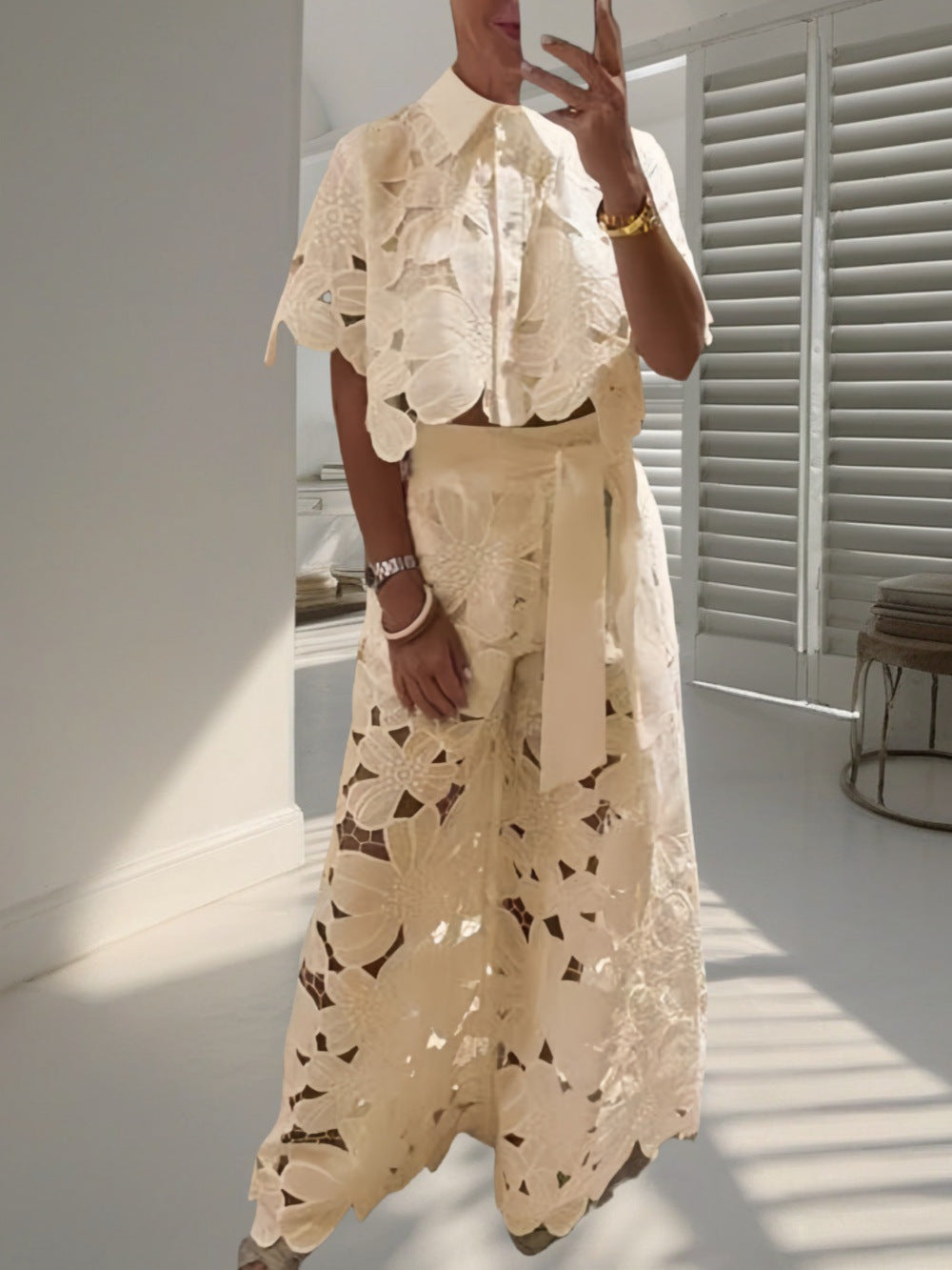 Cardigan Top And Wide-leg Pants Two-piece Set