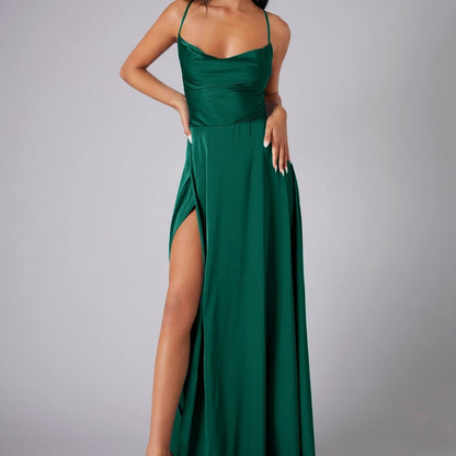 Summer Sexy Slimming Backless Strap Long Split A line Dress Women's Fashion High Waist Belted Gown V-neck