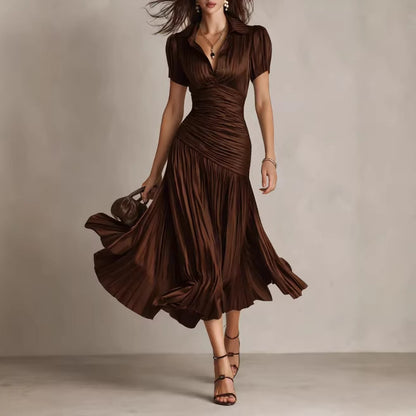 Retro Striped Satin Pleated Bodycon Dress