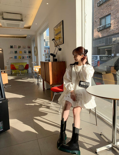 Lace A-line Doll Neck Dress