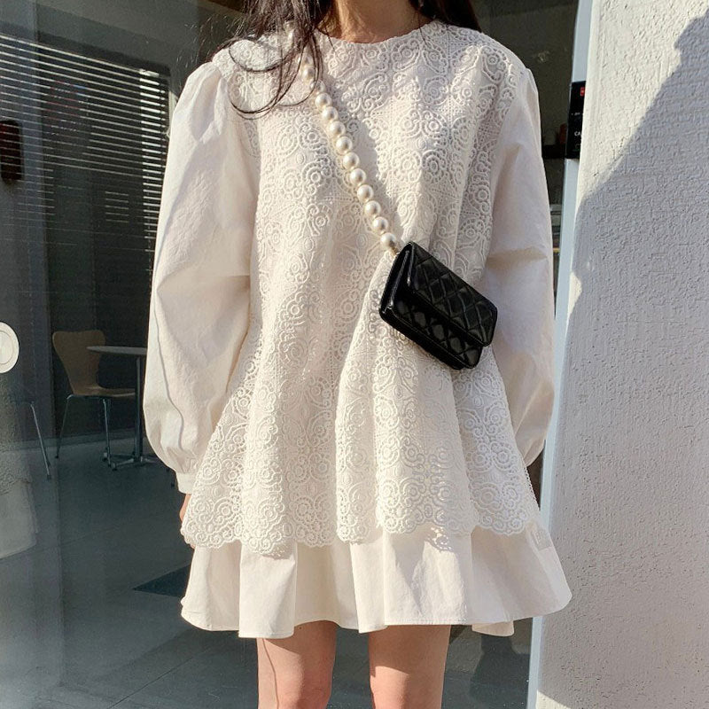Lace A-line Doll Neck Dress