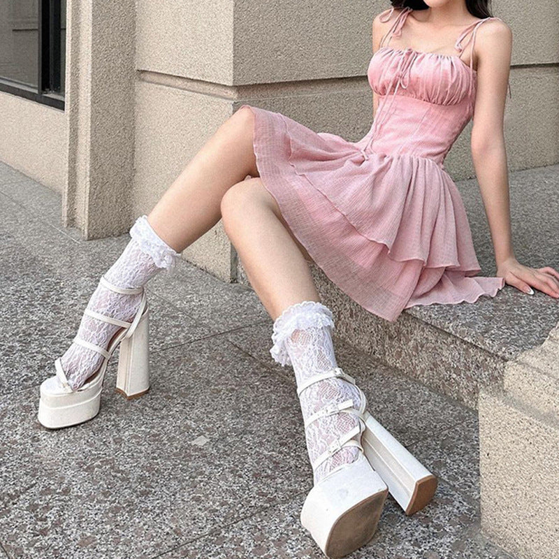 Women's Temperament Bubble Pleated A-line Collar Bustier A-line Halter Dress