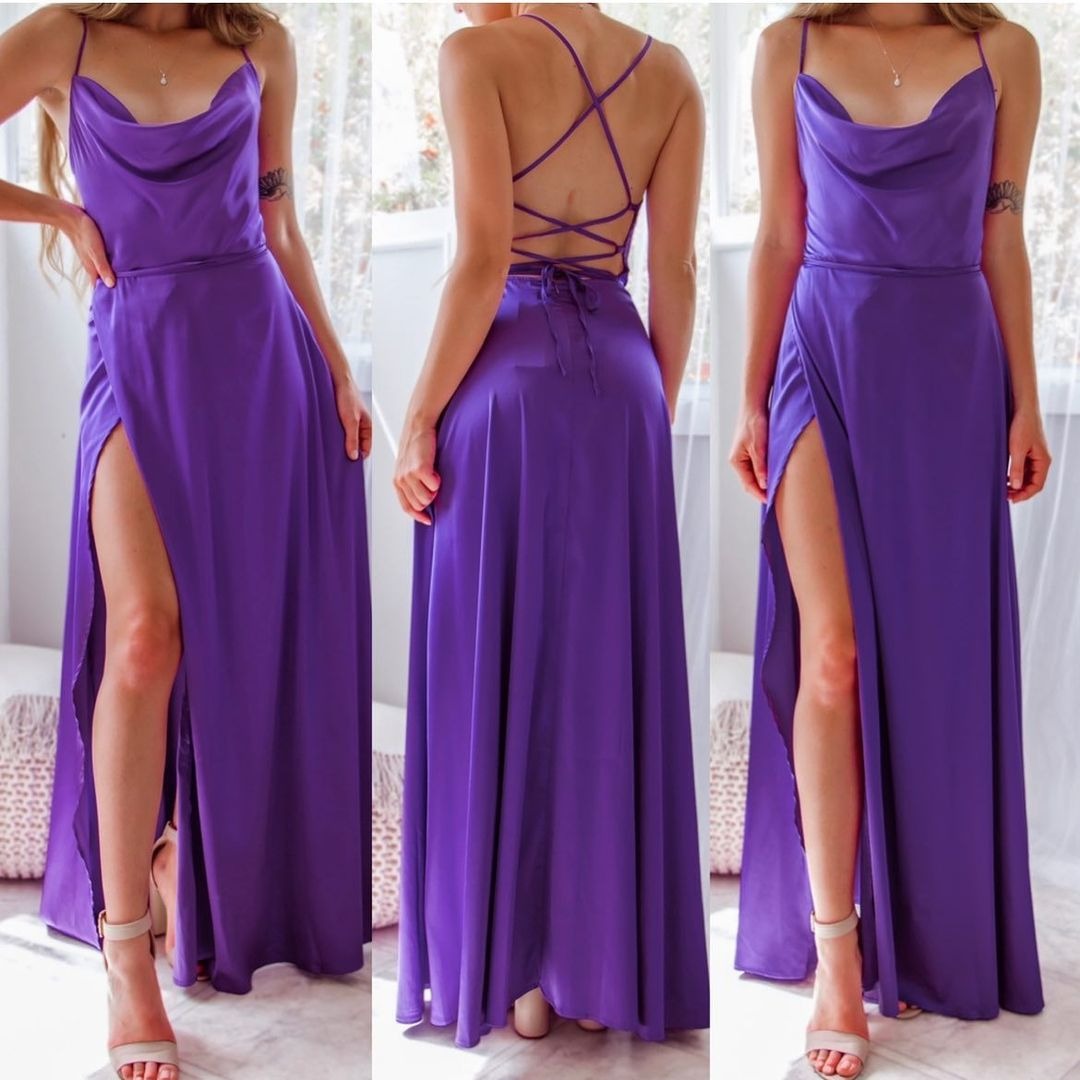 Summer Sexy Slimming Backless Strap Long Split A line Dress Women's Fashion High Waist Belted Gown V-neck